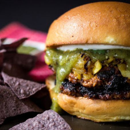 Al Pastor Burger with Roasted Tomatillo Salsa