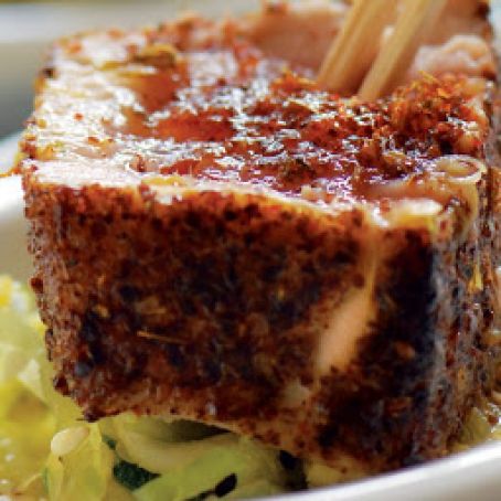 Seared Tuna on a bed of zucchini