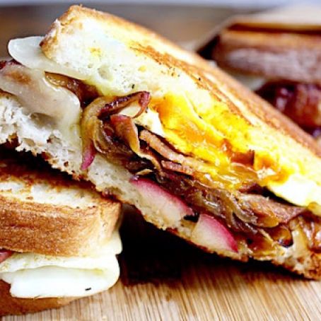 Bacon and Egg Grilled Cheese with Caramelized Onions and Apples