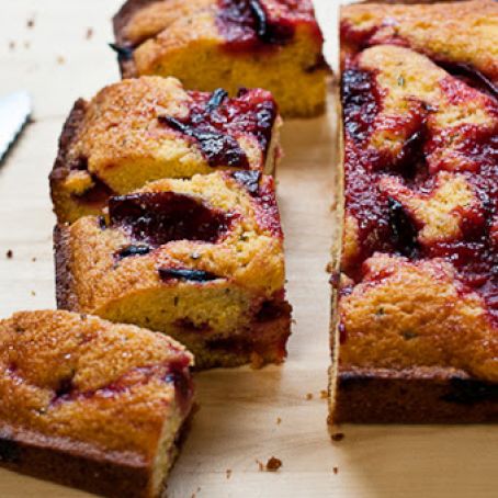 Caramelized Plum, Polenta, and Rosemary Pound Cake