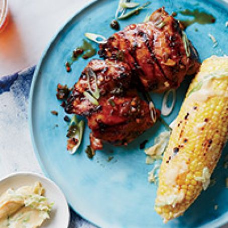 Spicy Barbecued Chicken with Miso Corn