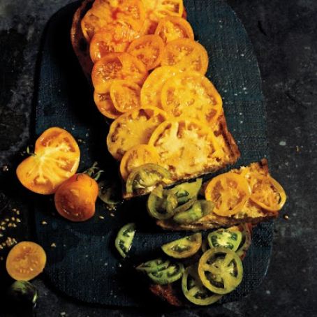 Tomato Ombre on Grilled Rustic Bread