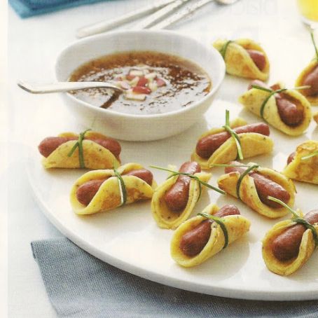 Pigs in Swedish Blankets with apple-mustard sauce