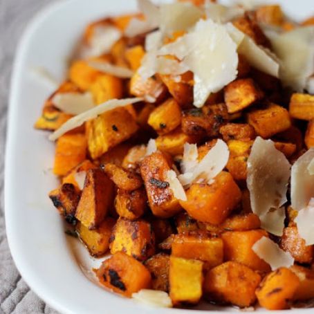 Pan-Seared Butternut Squash with Balsamic & Parmigiano Shards