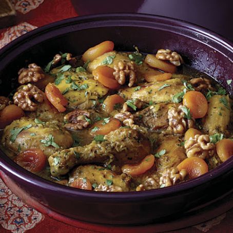 Sweet Chicken Tagine with Apricots and Caramelized Walnuts