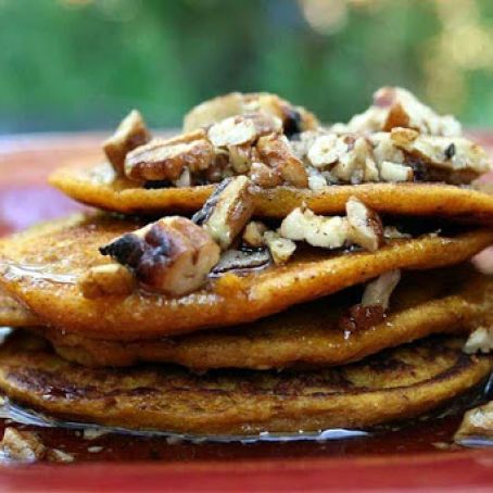 Pumpkin Pancakes with Cinnamon, Brown Butter, Pecan Topping