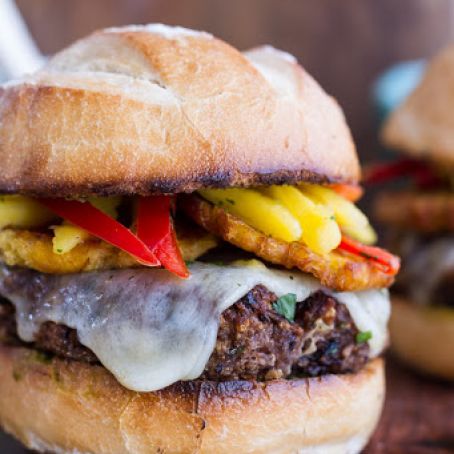 Cuban Black Bean and Rice Mojo Burgers with Slaw + Garlic Tostones