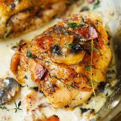 Chicken Thighs with Creamy Bacon Mushroom Thyme Sauce