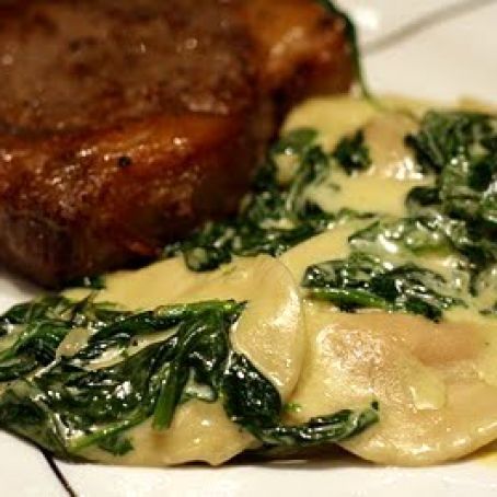 Butternut Squash Ravioli with Spinach Cream Sauce