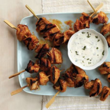 Red Curry Chicken Kebabs with Minty Yogurt Sauce