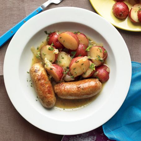 Beer-Braised Sausages with Warm Potato Salad