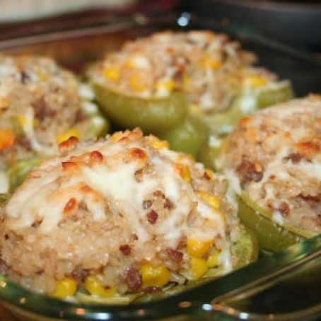 Brown Rice and Sausage Stuffed Green Peppers