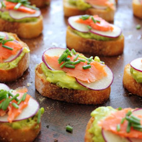 Avocado and Salmon Crostini with Vanilla Salt