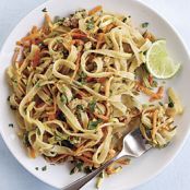 Spicy Peanut Noodles with Ground Pork and Shredded Vegetables
