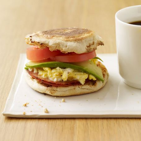 Egg, Canadian Bacon, Avocado and Tomato Sandwiches