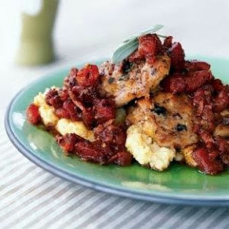 Chicken with Prosciutto and Tomatoes Over Polenta