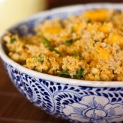 Quinoa Salad Recipe with Pan-Fried Brussels Sprouts and Peas
