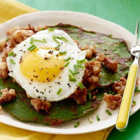 St. Patrick's Day Spinach Pancakes & Corned Beef Hash