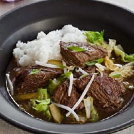 Slow Cooker Korean Beef Stew with Napa Cabbage and Pickles