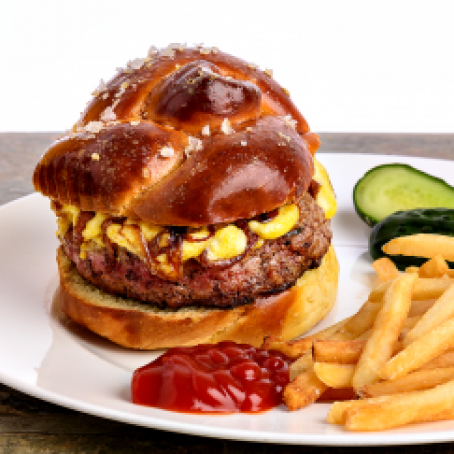 Pretzel Burger With Beer Cheese