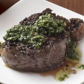 Black Pepper Crusted Beef Steaks with Chimichurri