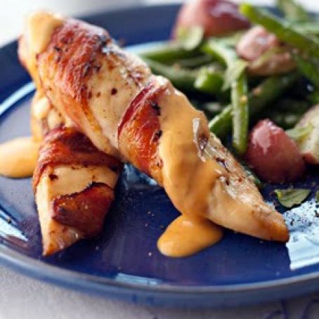 Bacon-Wrapped Chicken Breasts with Chile Cheese Sauce