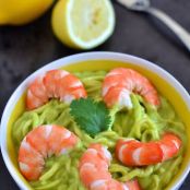 Zucchini Pasta with Creamy Avocado Sauce and Shrimp
