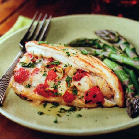 Provolone, Artichoke and Roasted Red Pepper Stuffed Chicken Breasts