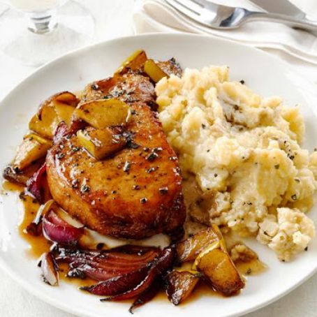 Pork Chops With Apples and Garlic Smashed Potatoes