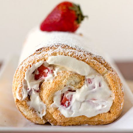 Strawberries and Cream Angel Food Roll