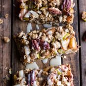 Brown Butter Caramelized Apple Crisp Bars w/ Pecan Streusel + Mascarpone Maple Glaze