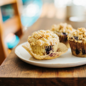 Blueberry muffins with almond crumb topping