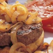Grilled Hamburger Steaks with Roasted Onions
