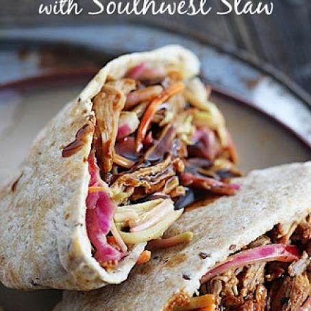 Slow Cooker Memphis BBQ Pork Pitas with Southwest Slaw
