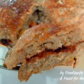 Peach & Walnut Oatmeal Pancakes with Maple Syrup