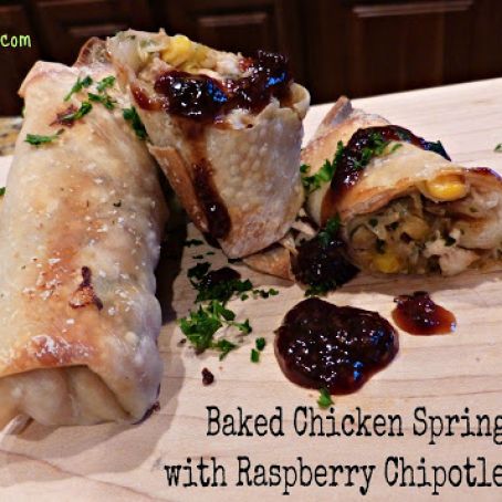 Baked Chicken Spring Rolls with Raspberry Chipotle Sauce