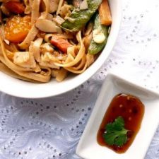Vegetarian Mandarin Orange Lo Mein with a Sweet and Spicy Chili Sauce