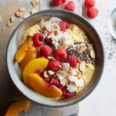 Raspberry Peach Mango Smoothie Bowl