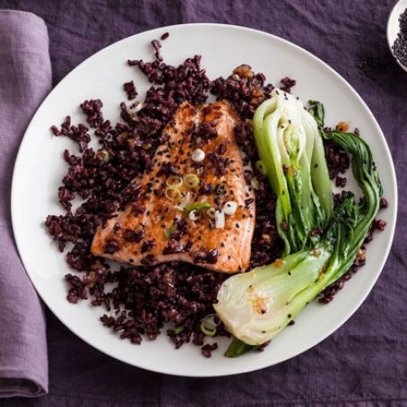 Gingered Salmon Over Black Rice with Bok Choy