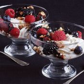 Honey-Vanilla Greek Yogurt Mousse with Sticky Balsamic Berries