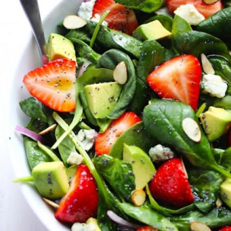 Avocado Strawberry Spinach Salad with Poppy Seed Dressing