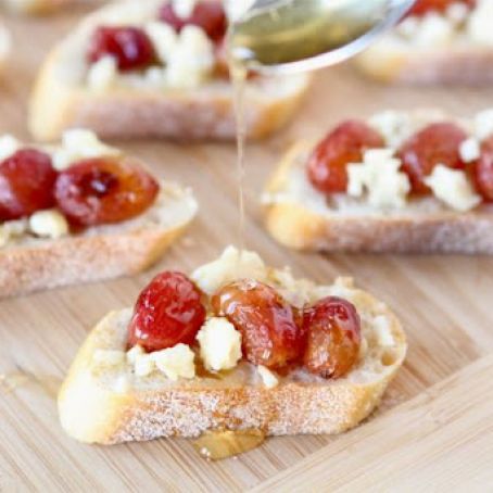 Roasted Grape, Blue Cheese, & Honey Crostini