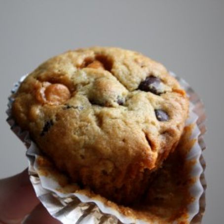 Peanut Butter Banana Muffins with Chocolate & Butterscotch Chips