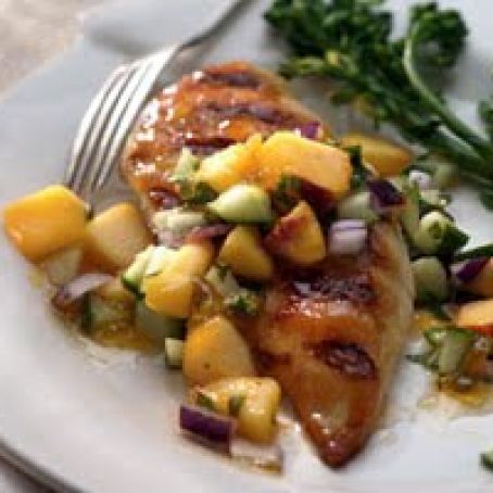 Grilled Chicken Breasts with Cucumber-Peach Salsa