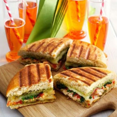 Chicken Panini with Creamy Havarti Slices and Basil Pesto