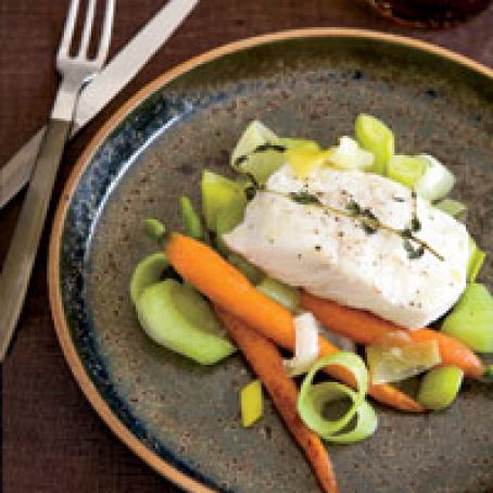 Casserole-Baked Halibut with Leeks and Carrots