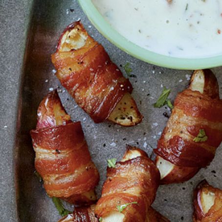 Bacon Wrapped Potatoes with Queso Blanco Dip