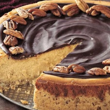 Butter Pecan Cheesecake with Chocolate Glaze
