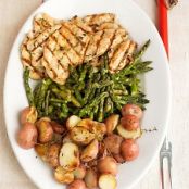 Garlic-Marinated Chicken Cutlets with Grilled Potatoes