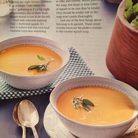 Creamy Butternut Squash Soup with gruyere fricos